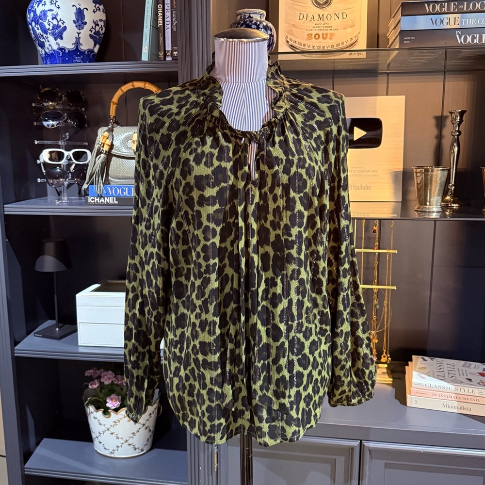 Talbots Green Metallic Animal Print Blouse – Size M